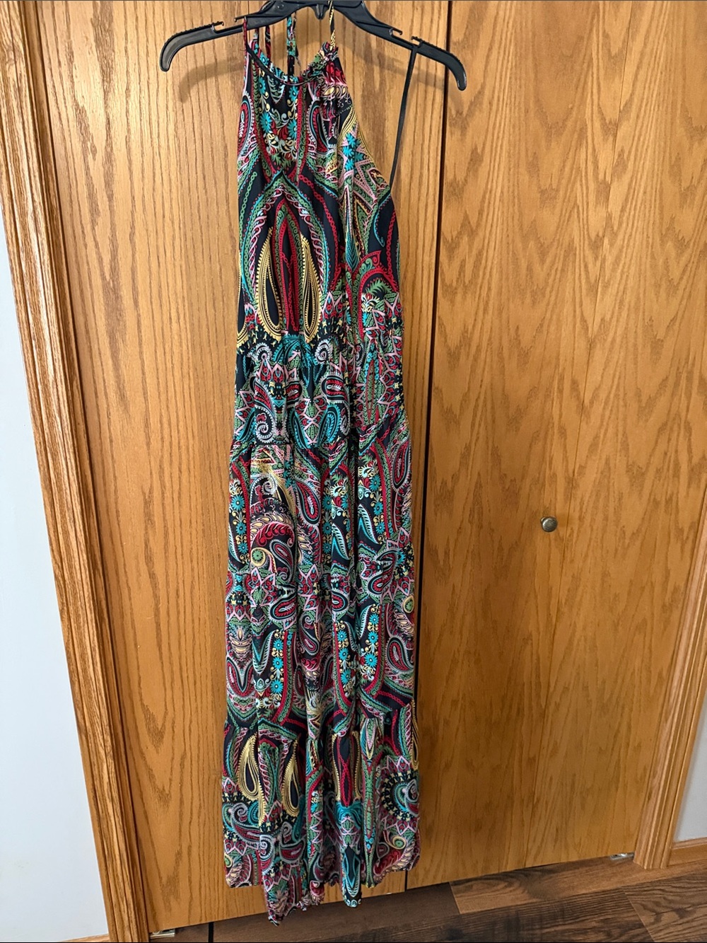 New York & Company Black Multi Paisley Halter Maxi Dress